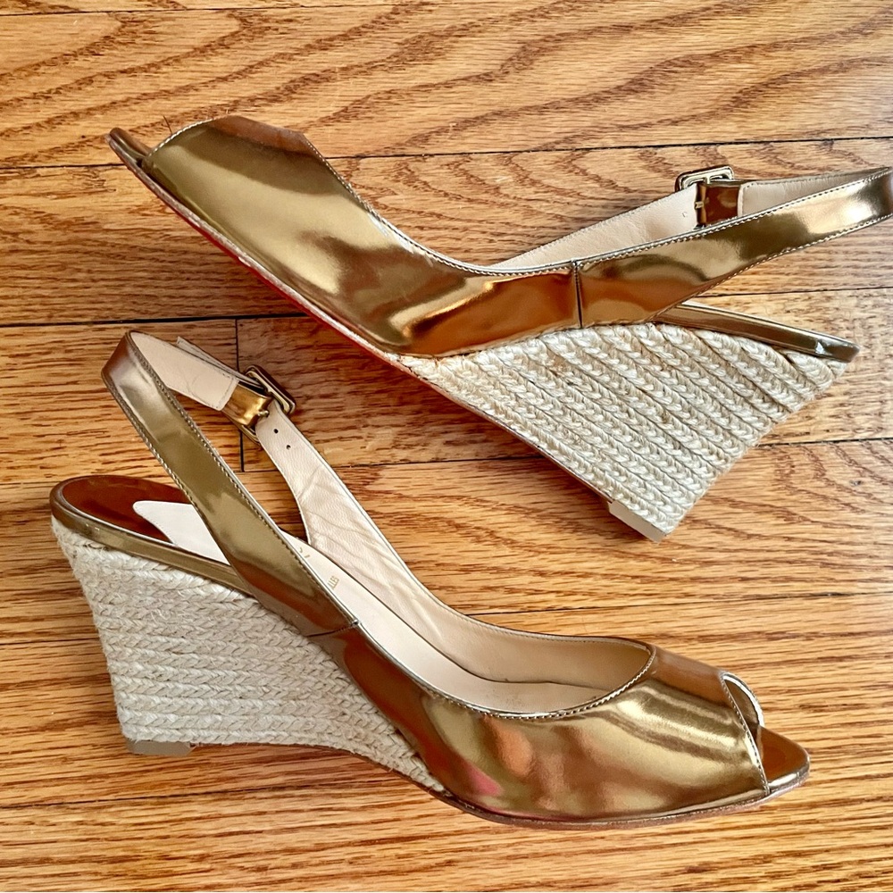 Christian Louboutin Gold Peep-Toe Heels
